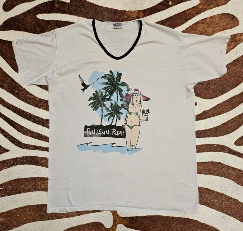 Vintage Y2K Emerson Street Oversized Beach Shirt "Fun, Sun, Rum!"
